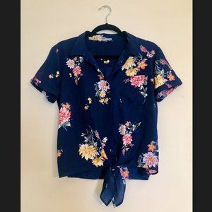 Cute floral button-down top with front tie | women's size S